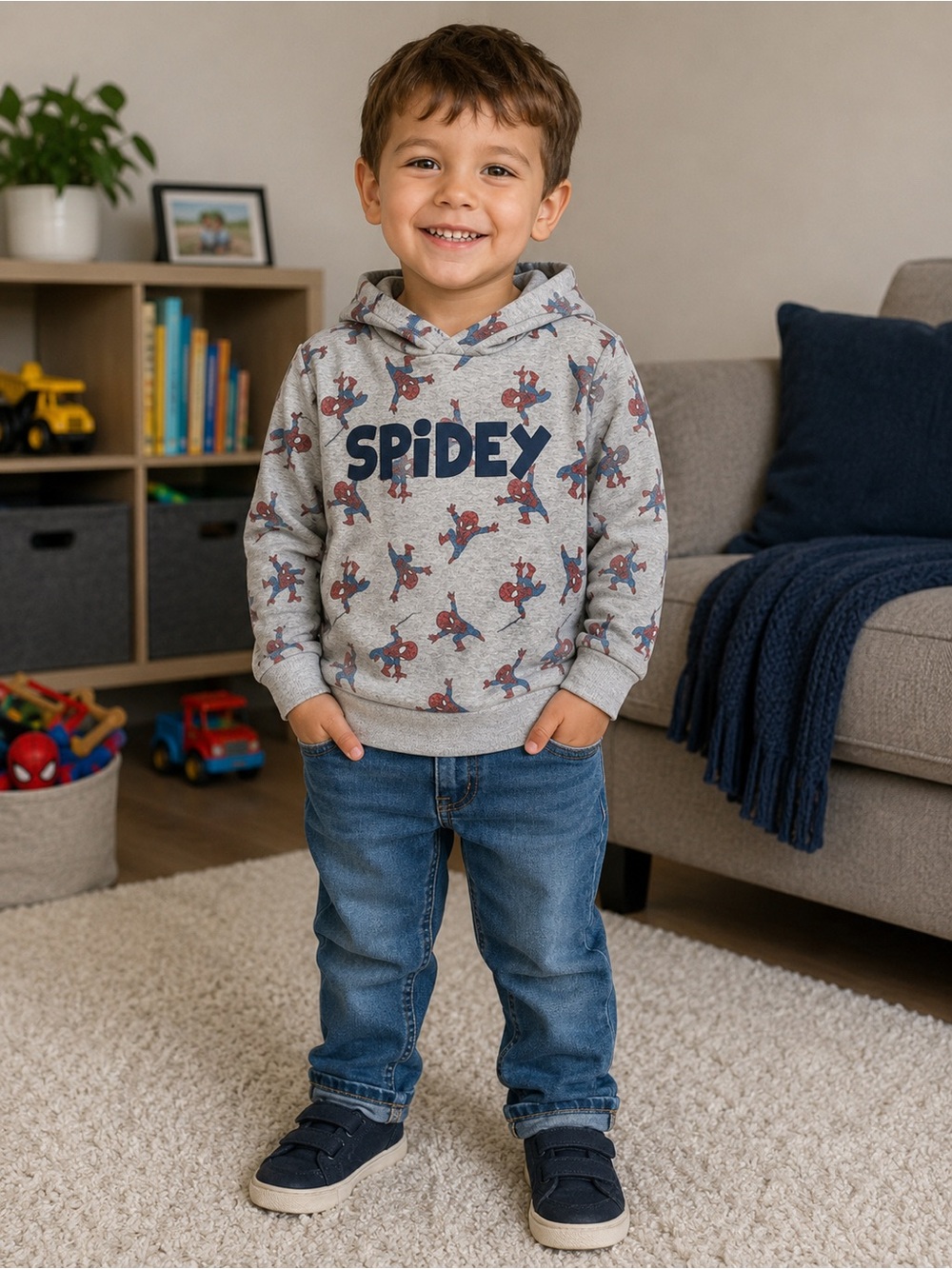 Marvel Spider-Man Spidey Boys Grey Hoodie Size 2T All Over Print